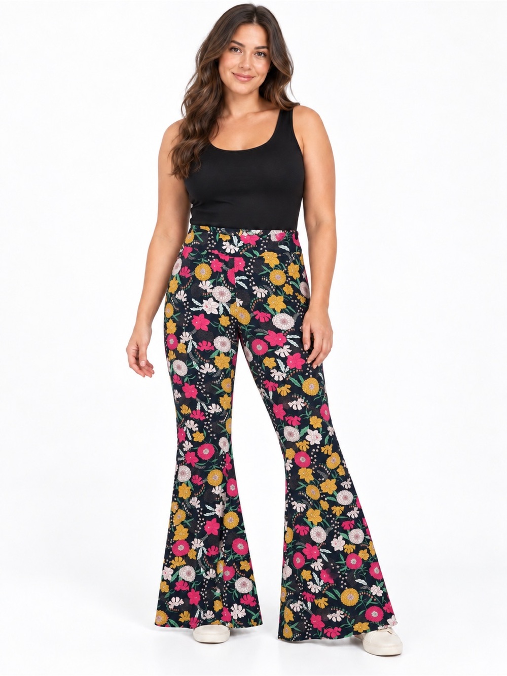 Natural Life Floral Bell Bottom Flare Pants L NWT High Rise Boho 70s Festival